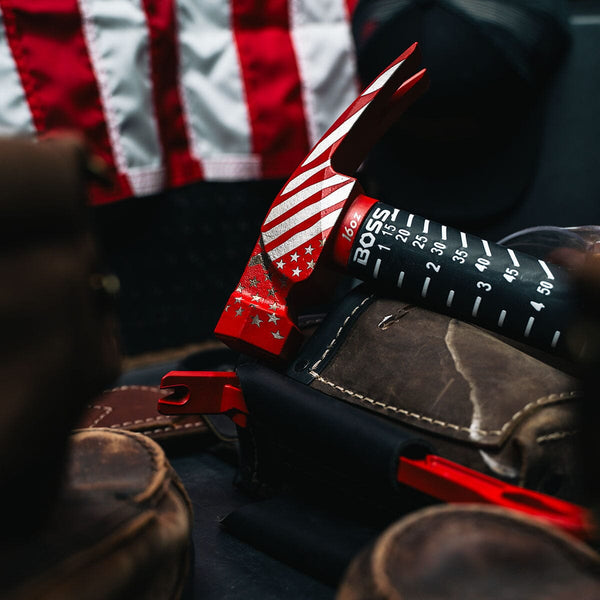 Let Freedom Swing- Flag Engraved Red Cerakote® Titanium Hammer | Fiberglass Handle Titanium Boss Hammer Co.