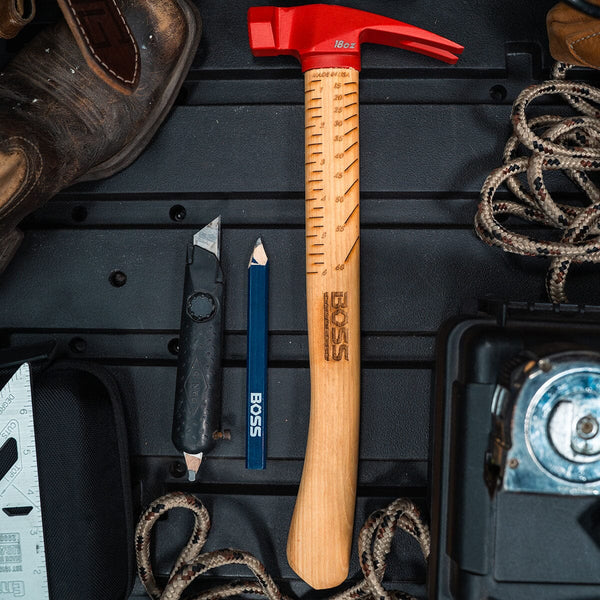 18 oz. Steel Hammer | Hickory Handle Hickory Handle Boss Hammer Co. Milled Curved Red Cerakote®