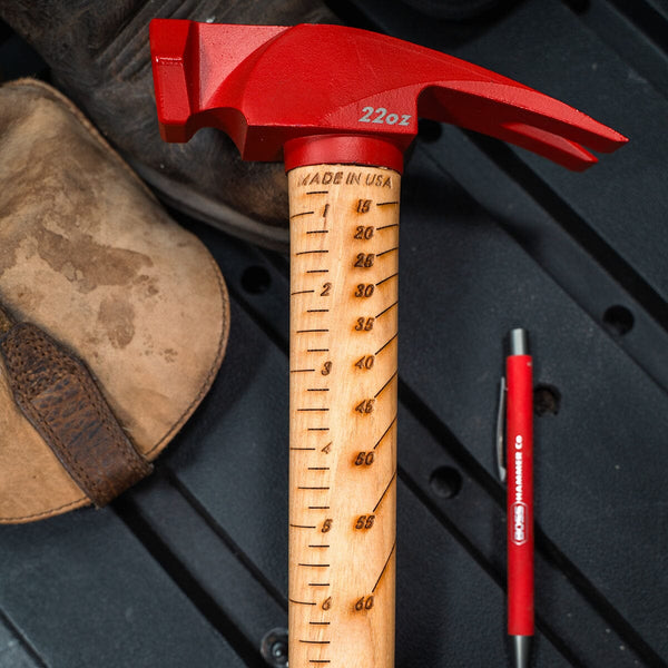 22 oz. Steel Hammer | Hickory Handle Hickory Handle Boss Hammer Co. Curved Milled Red Cerakote®